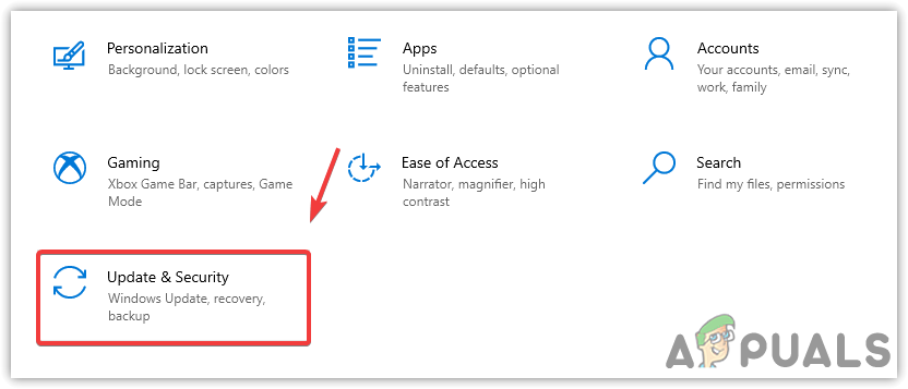 Navigating to Update & Security