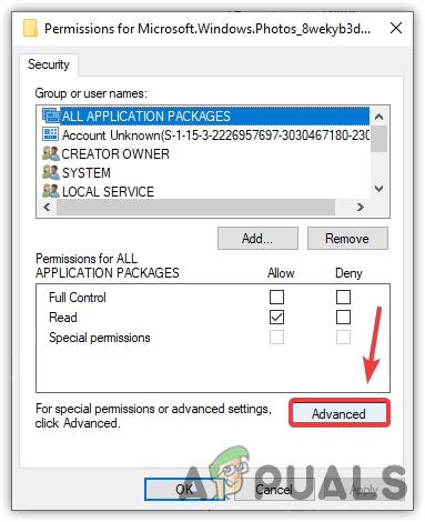 Open Advanced Permissions Settings