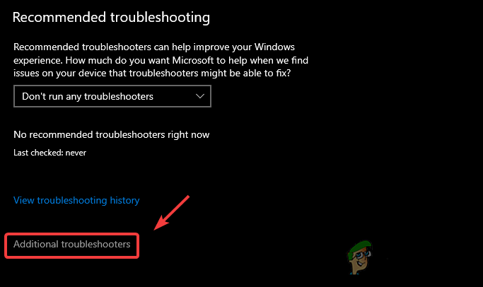 Opening Additional Troubleshoot Settings