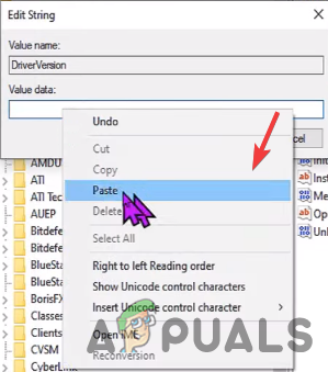 Paste the Driver Version