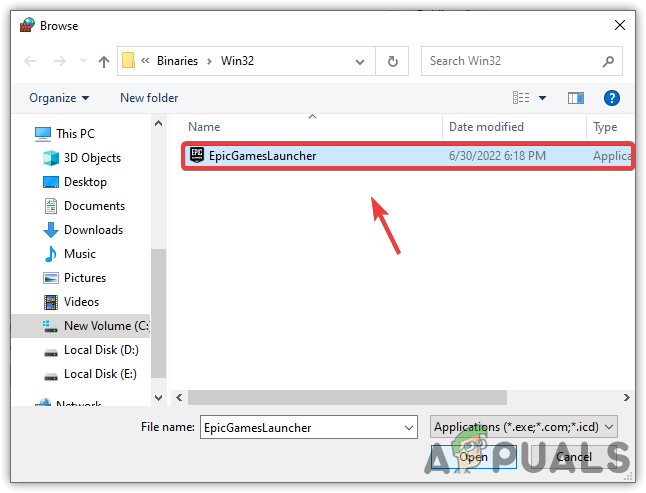 Select Epic Games Launcher
