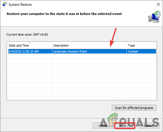 Select Restore Point
