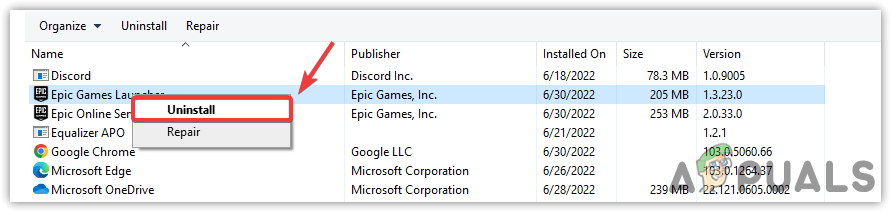 Uninstalling Epic Games