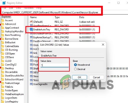Windows Registry To Show Icon on the Tray