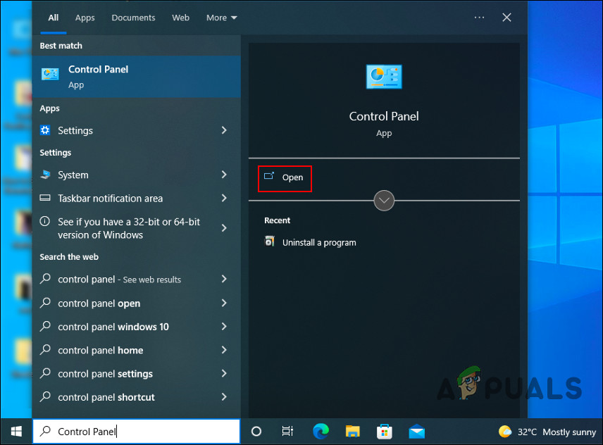 Click on the Open button