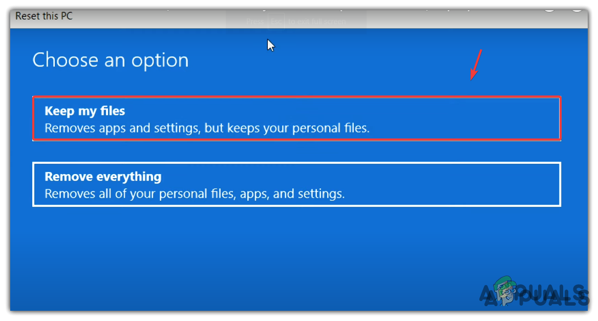 Select Keep My Files Option