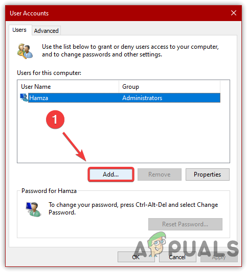 Click Add to Create User Account