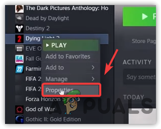 Navigate to Game Properties