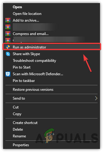 Clicking Run As Administrator