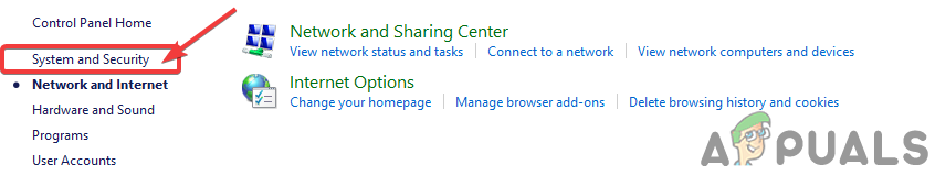 Click on System and Security
