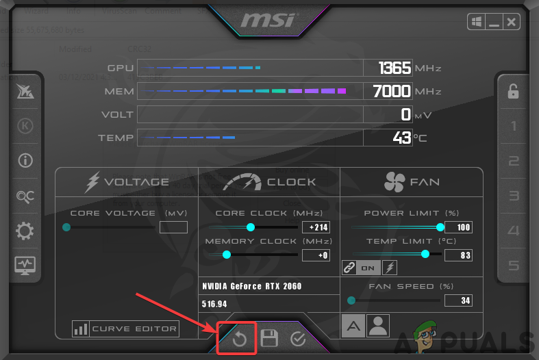 Resetting the overclocked settings