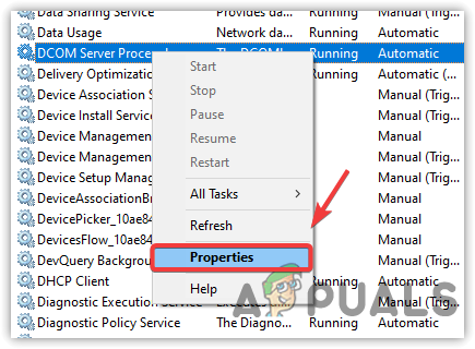 Navigating to Service Properties