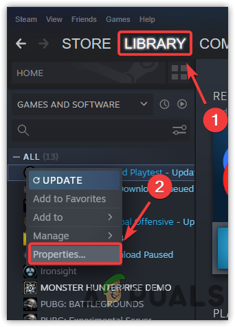 Navigating to Steam Games Properties
