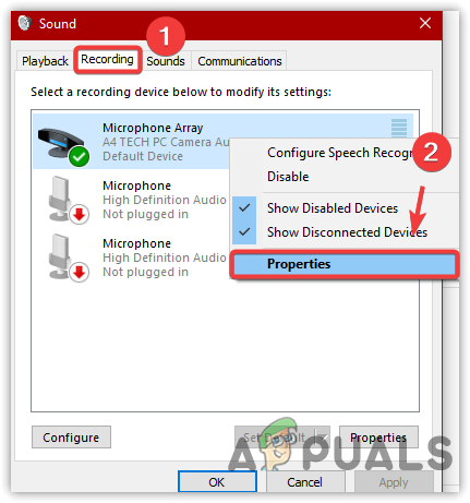 Opening Microphone Properties