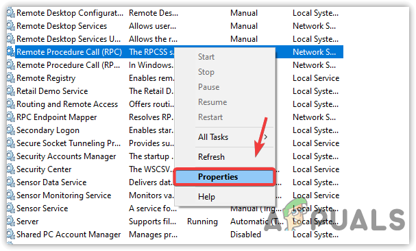 Opening Service Properties