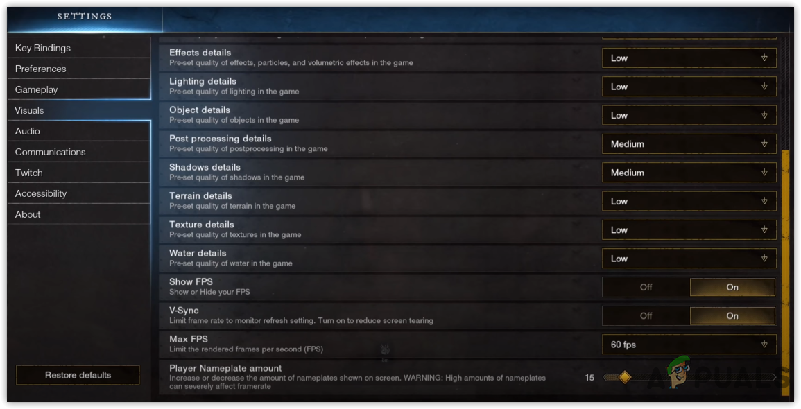 Reducing Graphics Settings