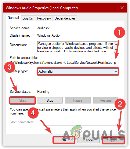 Restarting Windows Audio Service