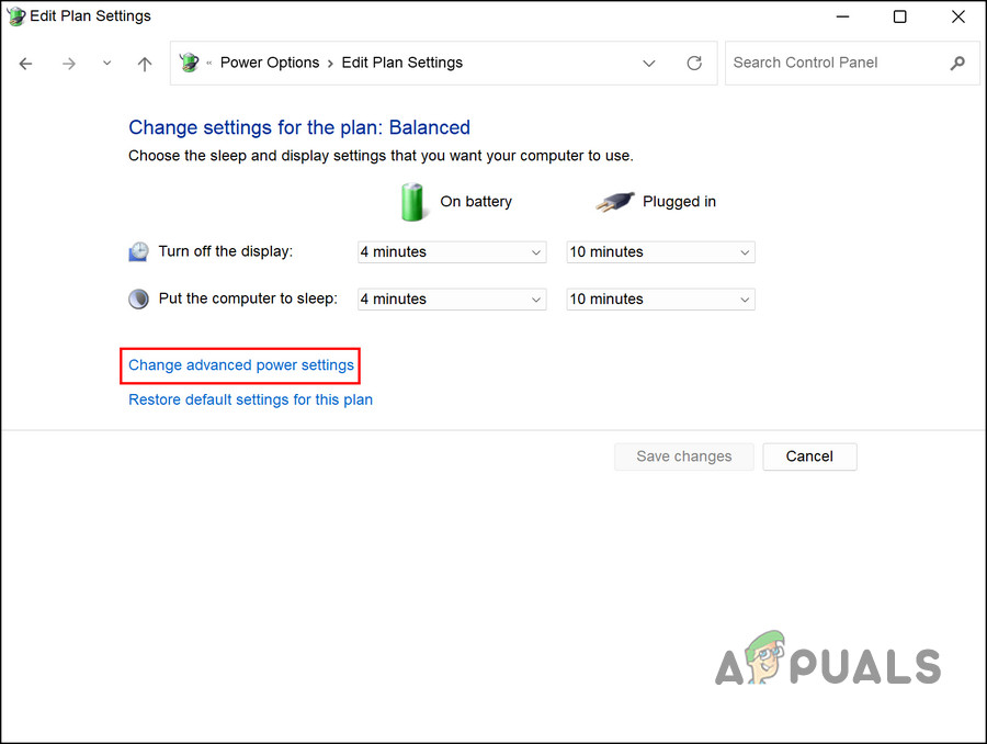 Change the advanced power settings