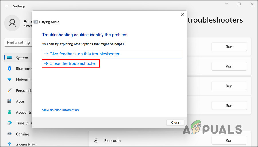Exit the troubleshooter
