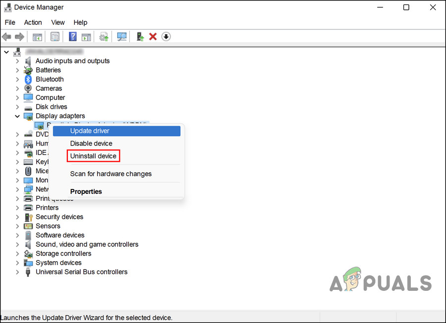 Choose the Uninstall device option