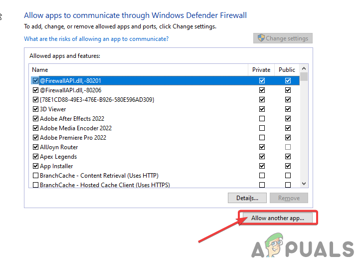Click on Allow another app