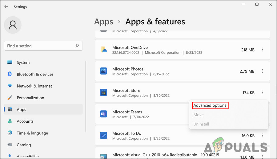 Click on Advanced options in the context menu