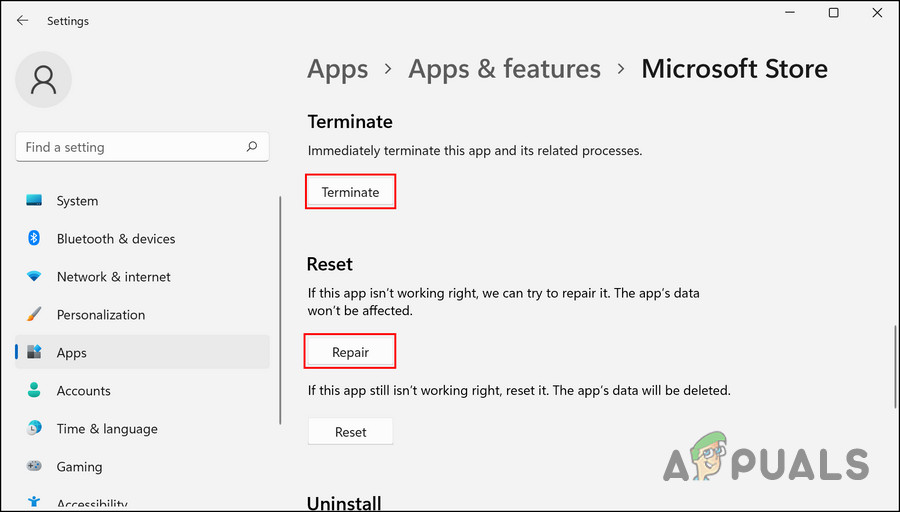 Terminate the app and then repair it
