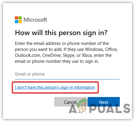 Clicking I dont Have This Persons Sign In Information