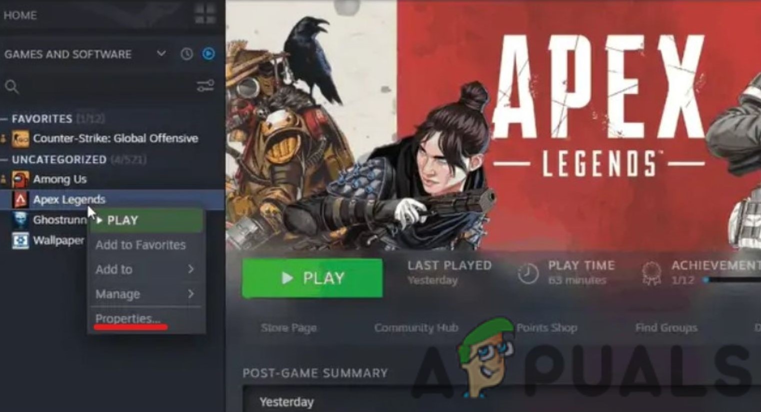 Open Properties in Apex Legends