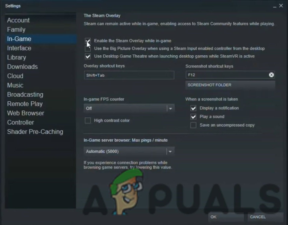 Fix the Error by Disabling Steam Overlay