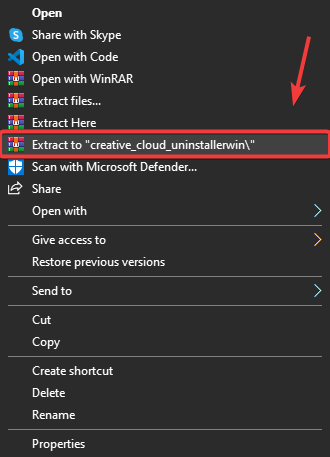 Extracting Creative Cloud Uninstaller