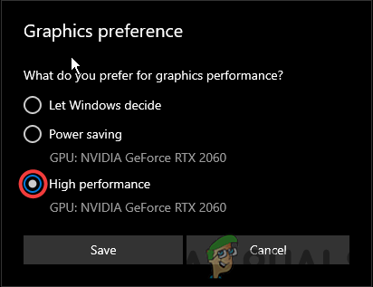Select High performance mode
