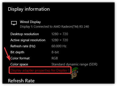 Navigating to Display Adapter Properties