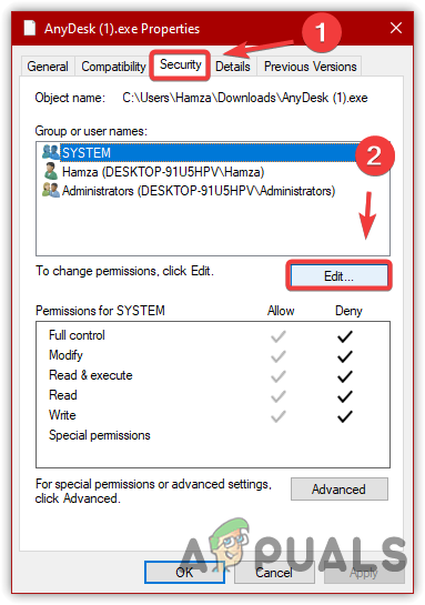 Navigating to Folder's Security Settings