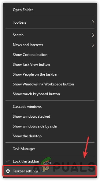 Opening Taskbar Settings