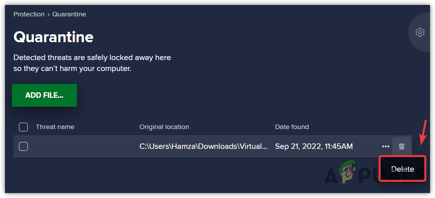 Removing Item From Quarantine