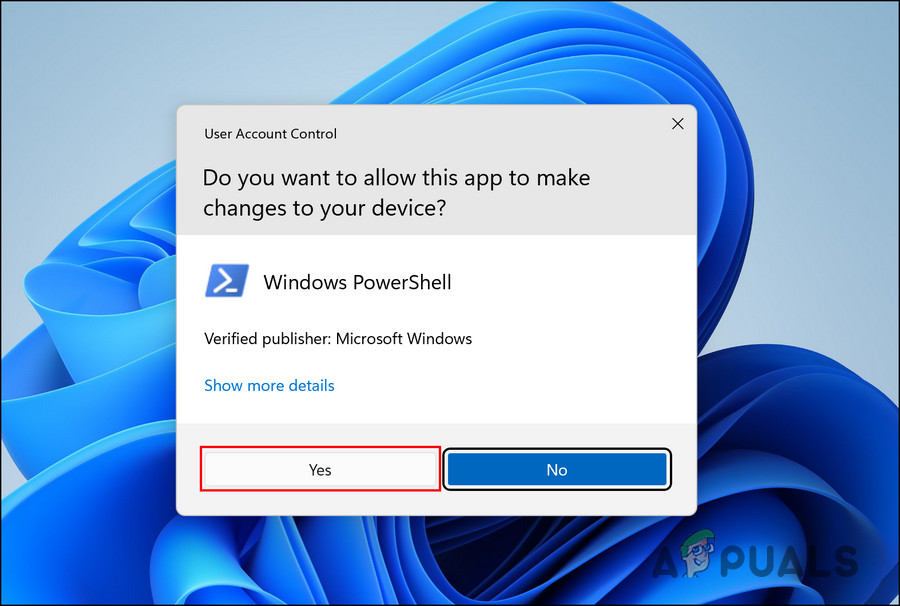 Choose Yes in the UAC
