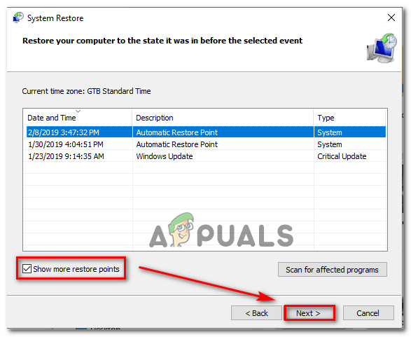 Show more restore points