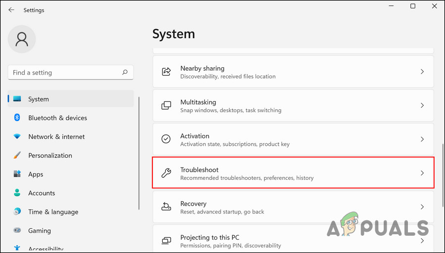Click on the Troubleshoot option