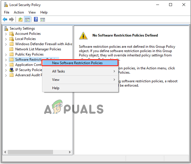 click New Software Restriction Policies.