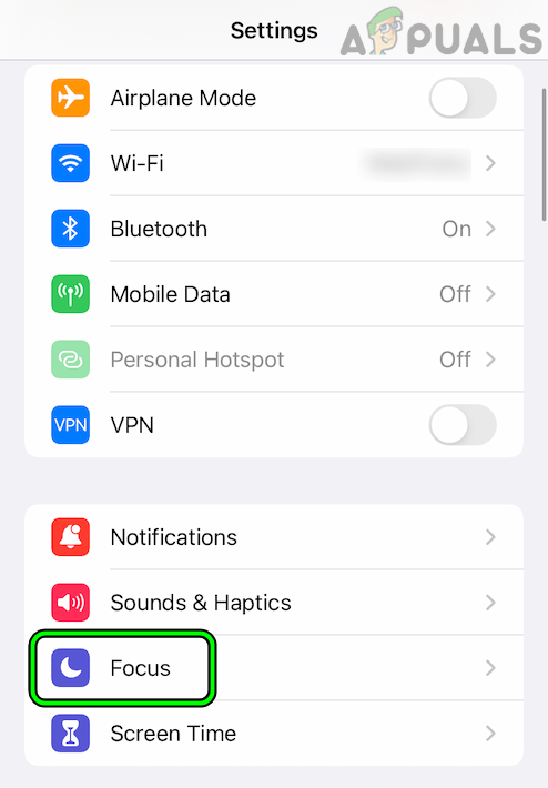 Open Focus in the iPhone Settings