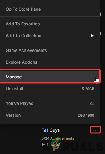 Click on manage from settings menu