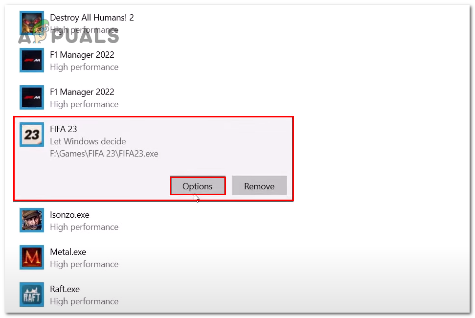 Running FIFA 23 on the dedicated graphics card 