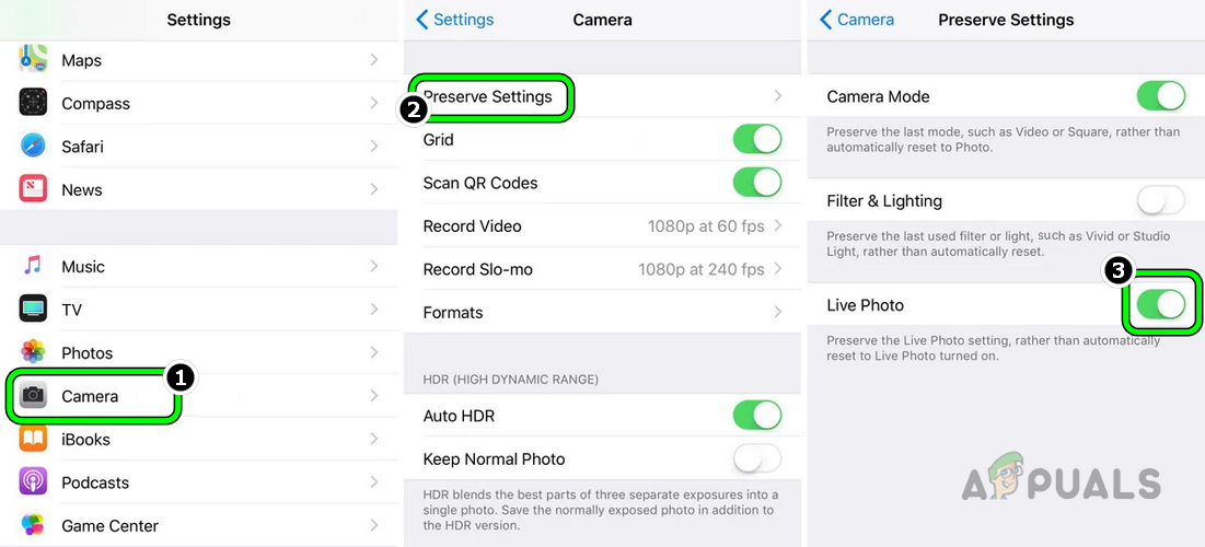Disable Live Photo in the iPhone Camera Settings