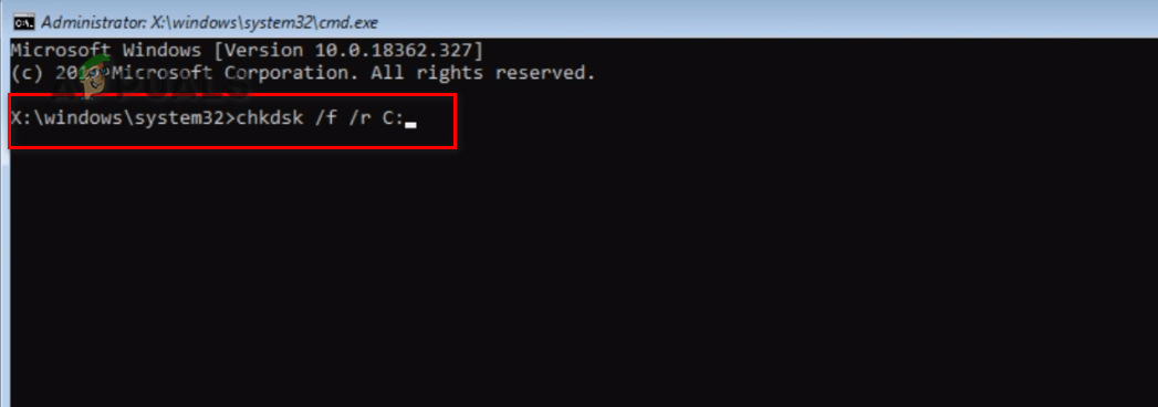 Performing a chkdsk scan.