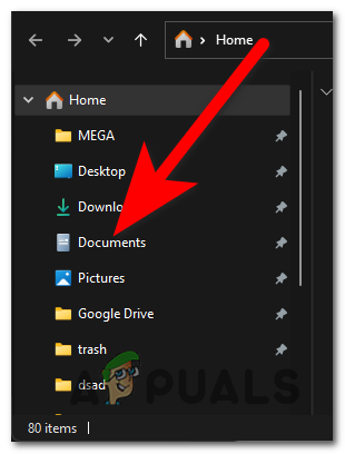 Inside the File Explorer accessing the Documents folder