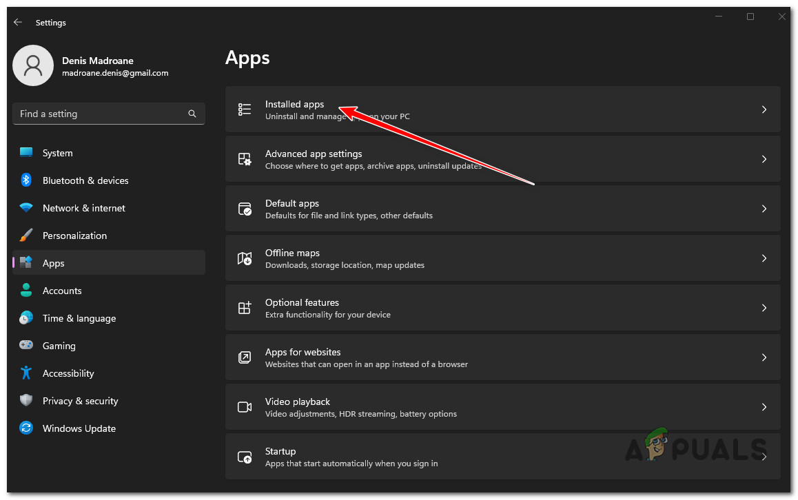 Access the Installed apps menu