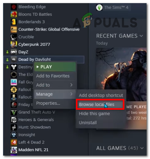 Opening the folder of Dead by Daylight