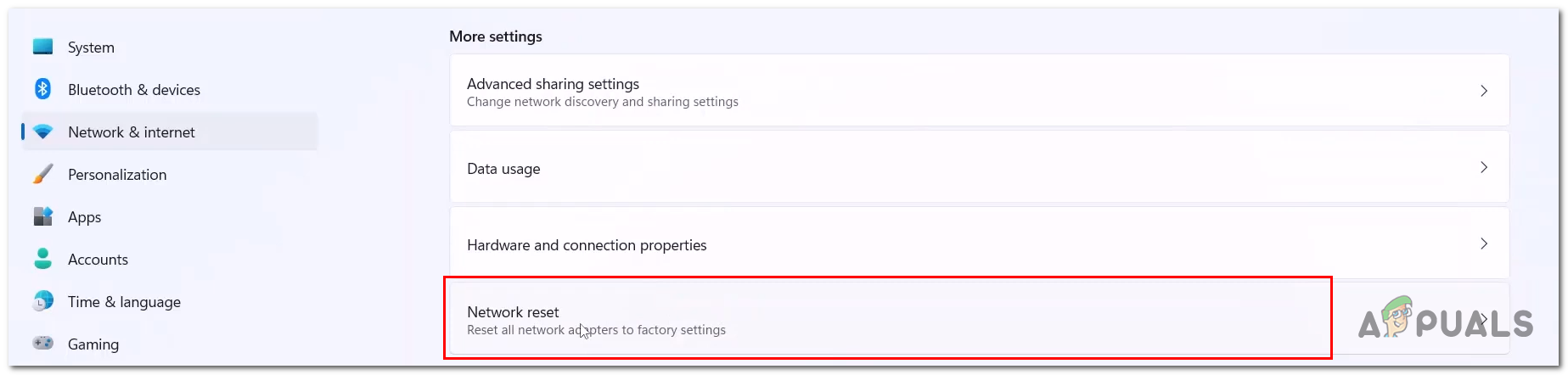 Performing network reset