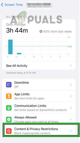 Open Content & Privacy Restrictions in the iPhone's Screen Time Settings